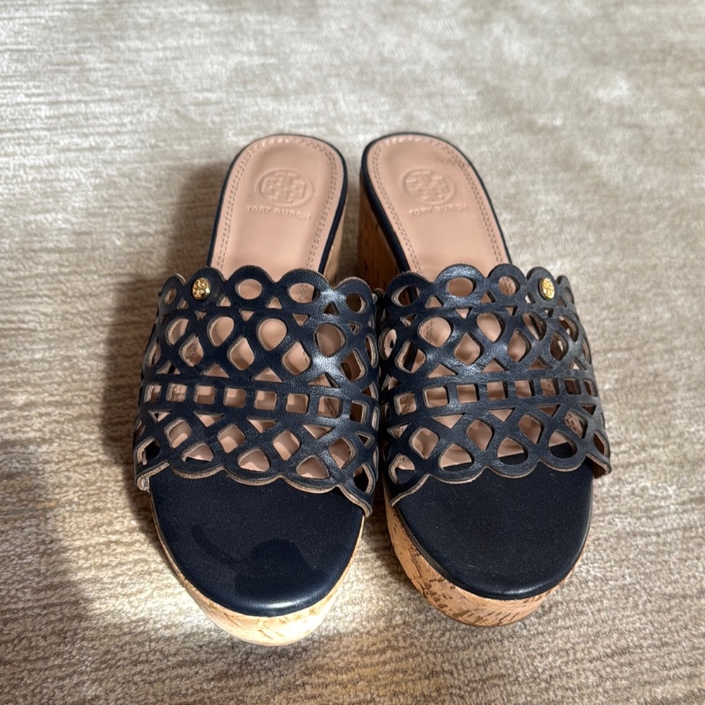 Tory Burch Black Wedge Shoes with Elegant Design